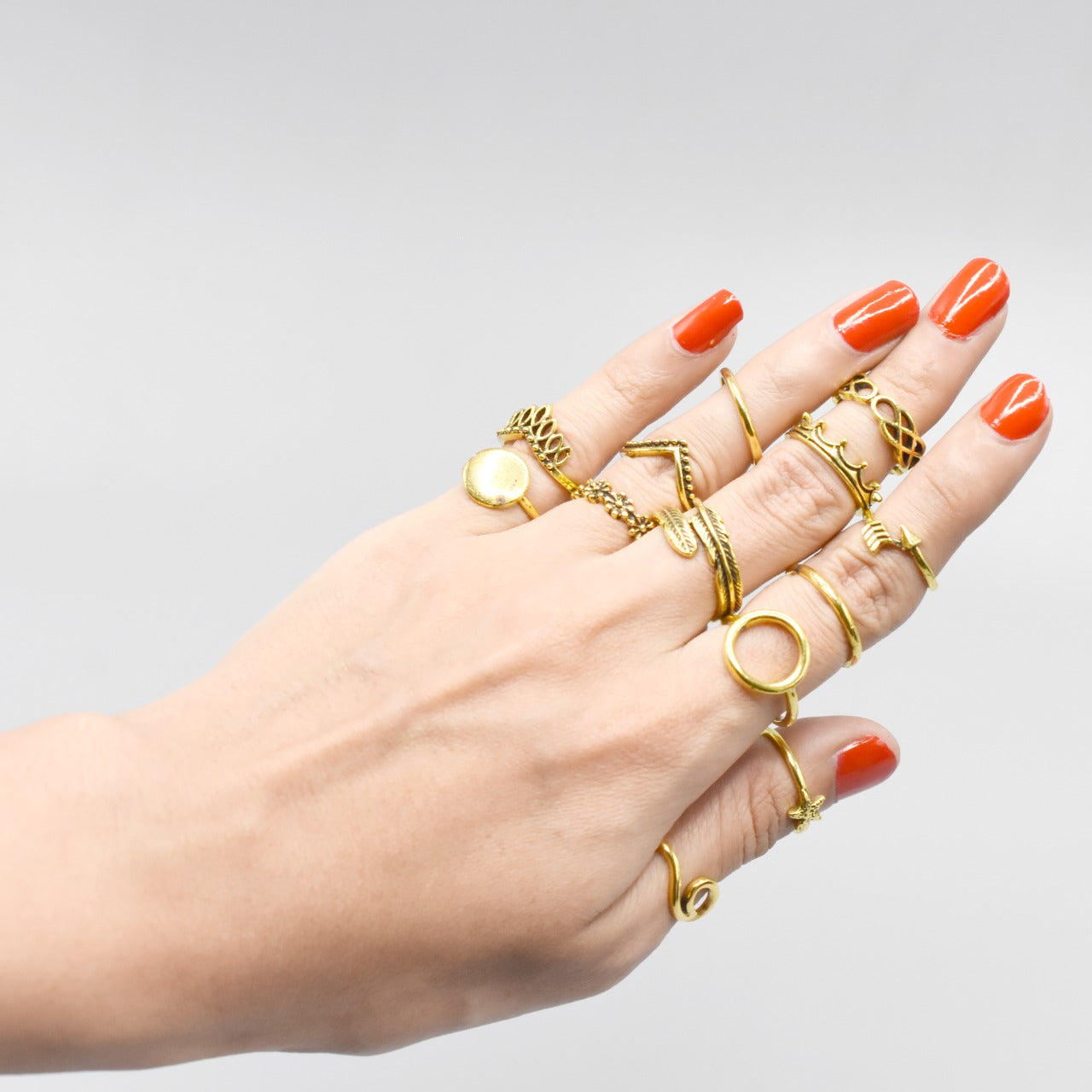15 Pcs/Pack Golden and Silver Ring Set  Vintage Punk Rings Fashion Jewelry for Women Party Gifts fgfrgrf2m-1