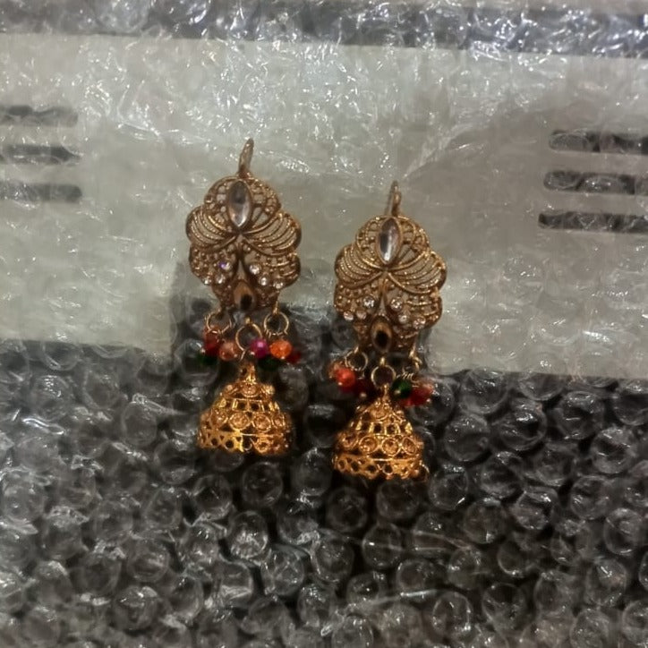 Indian Jewelry Flower Gold Color Bell Tassel Dangling Earrings