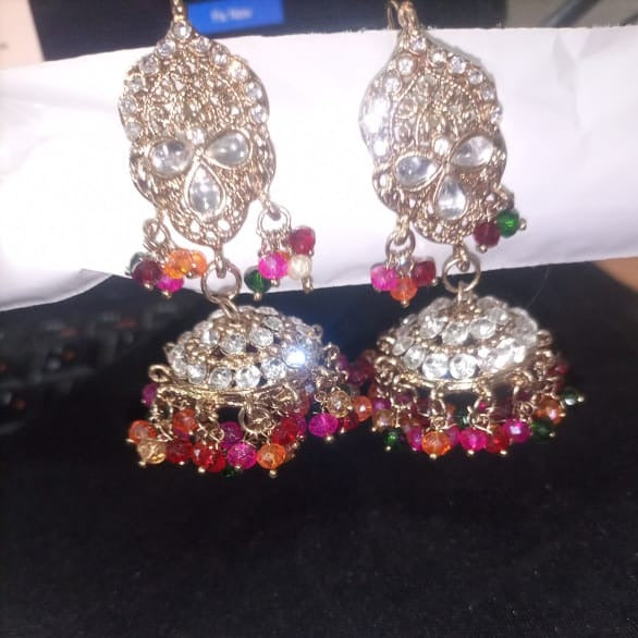 Indian Jewelry Flower Gold Color Bell Tassel Dangling Earrings