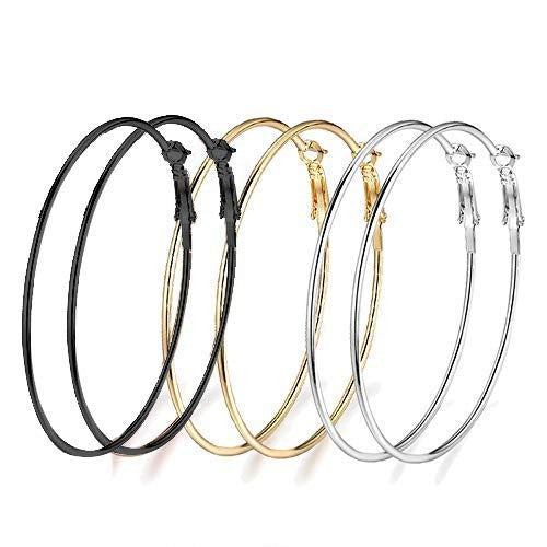 Pack of 3 Different colour black golden silver Hoop Earring  egfrmic2f-8
