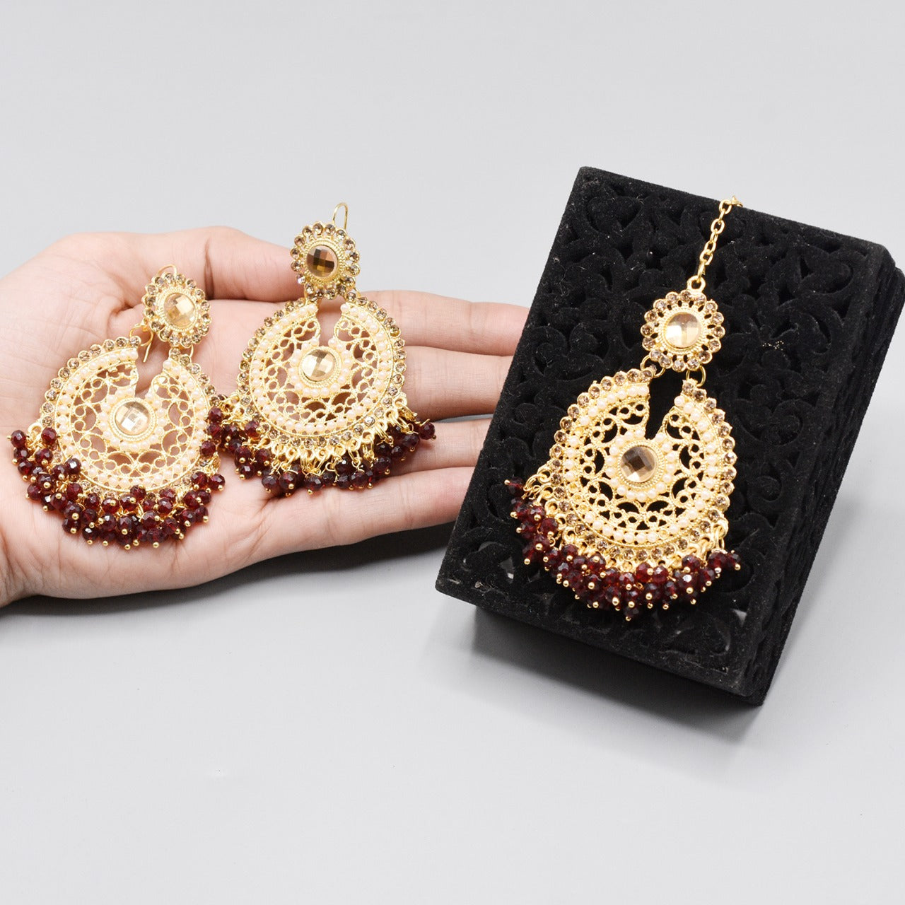 Pearl Long Multi Tassel Bar Drop Earrings With Matha patti For Women Style Sweet Dangle Brincos Party Jewelry Gift