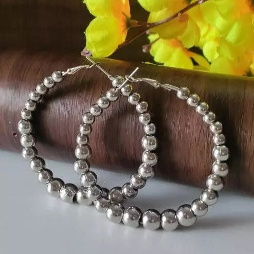 BALI WITH PEARLS ROUND GERMAN STYLO EARRINGS FOR GIRLS AND WOMEN Beads Metal Hoop Earring  egfrpdc2f-a