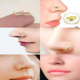 6Pc metal Fake Piercing Nose Ring  Clip On Nose Ear Clip Cuff Earring For Women Girl Gift Body Jewelry
