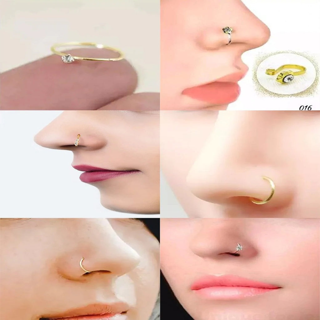 6Pc metal Fake Piercing Nose Ring  Clip On Nose Ear Clip Cuff Earring For Women Girl Gift Body Jewelry