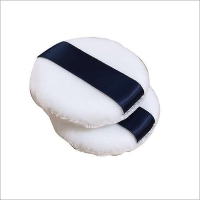 2 Pcs 4.13 inch Powder Puff For Body Powder Loose Powder, baby puff，Talcum powder puff，Ultra Soft Large Round Velour Smooth Apply Puff With Ribbon Band Handle，Washable Powder Puff （White）