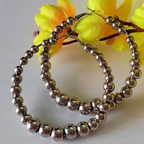BALI WITH PEARLS ROUND GERMAN STYLO EARRINGS FOR GIRLS AND WOMEN Beads Metal Hoop Earring  egfrpdc2f-a