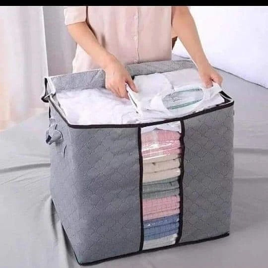 BASEIN Pack 4 Large Storage Bags, Storage Bag Clothes Storage Box Bins Foldable Closet Organizers Storage Containers with Durable Handles Thick Fabric for Blanket Comforter Clothing Bedding