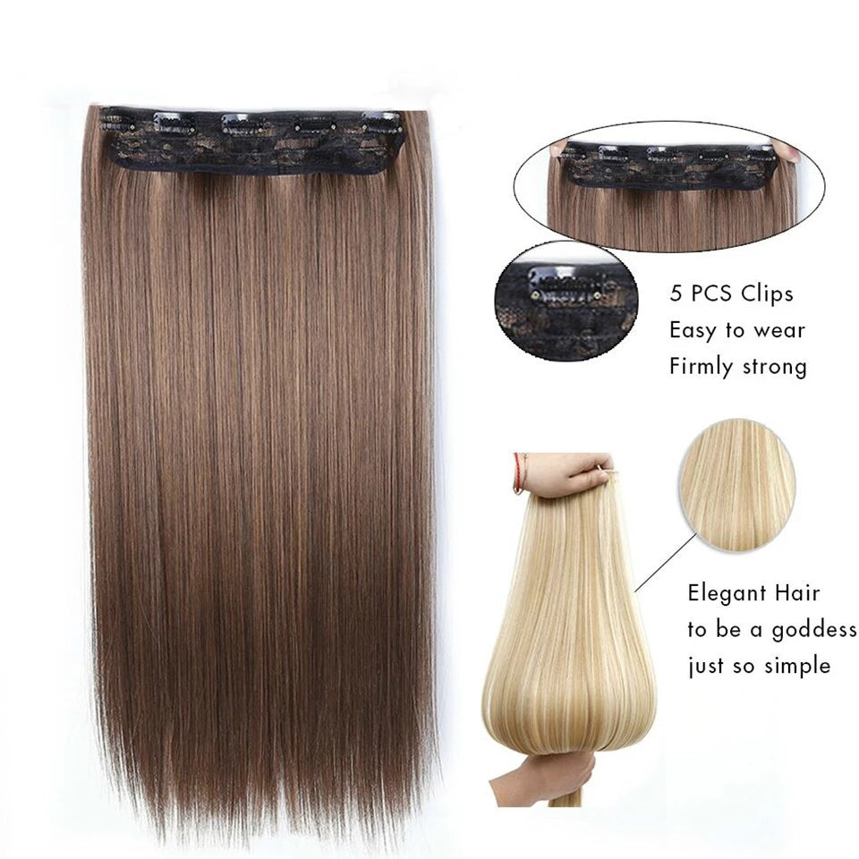 Remei Extensión de cabello mperatura, doradosintético, 5 Clips en extensión Haistyle, fibert de alta te, marrón, negro