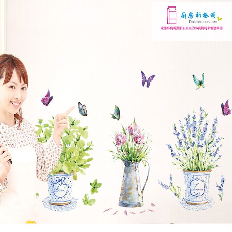 Wall Stickers JM7299 Butterfly vase decorated living room wall stickers background wall tile sticker glass sticker shop