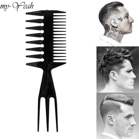 3 in 1 Plastic Men Three Sided Comb for Hairdressing, Grooming and Styling - Black  ptscbkz4e-g