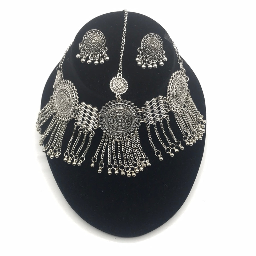 Handmade Kundan stones style head chain matha patti with earrings hair style head jewelry wedding party