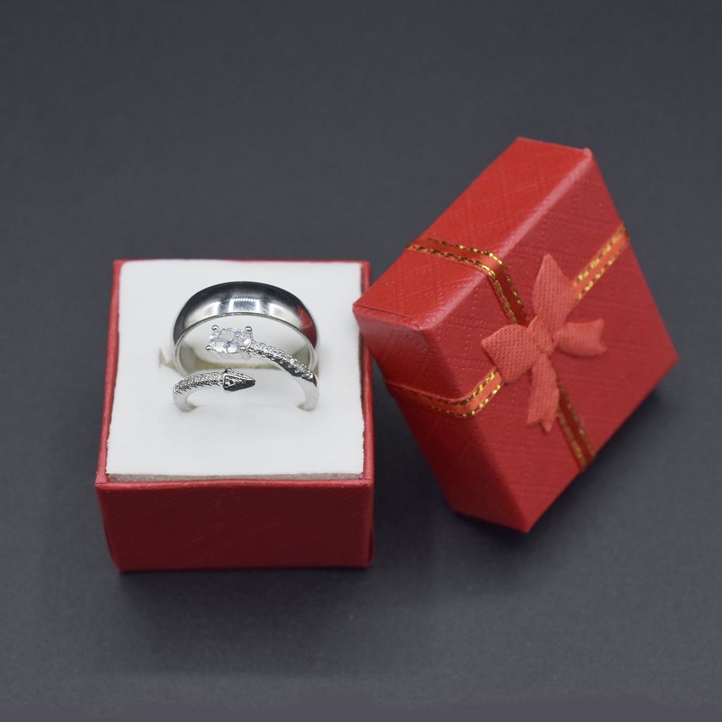 Silver new jewelry fashion woman man opening gift anniversary wedding engagement couple cubic zirconia ring