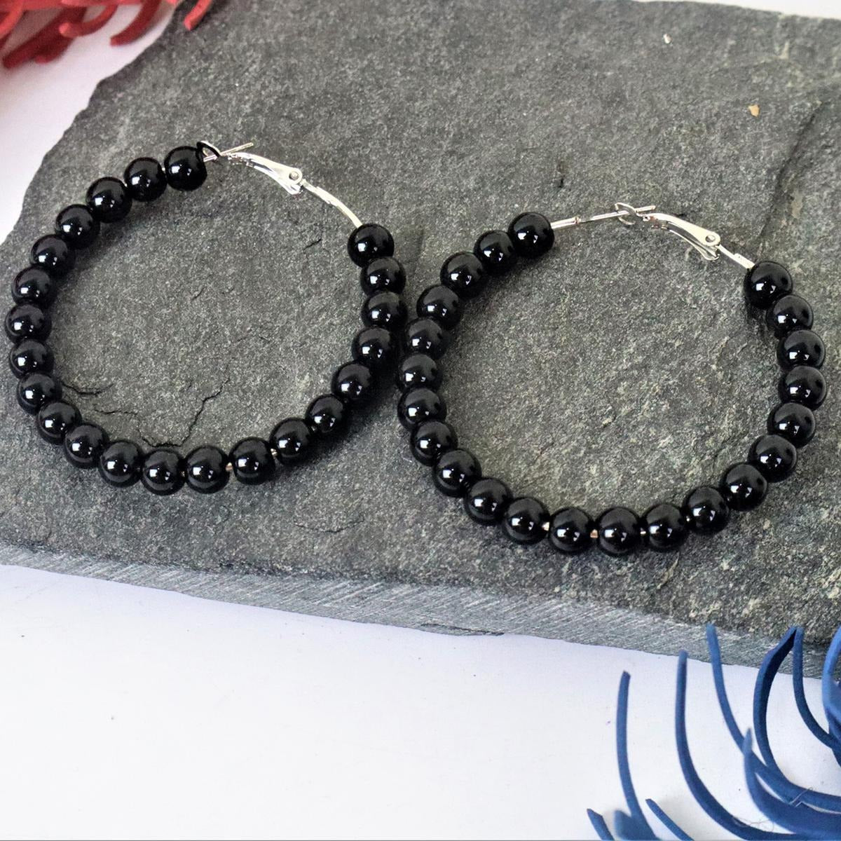 BALI WITH PEARLS ROUND GERMAN STYLO EARRINGS FOR GIRLS AND WOMEN Beads Metal Hoop Earring  egfrpdc2f-a