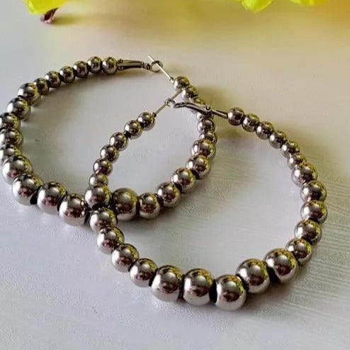 BALI WITH PEARLS ROUND GERMAN STYLO EARRINGS FOR GIRLS AND WOMEN Beads Metal Hoop Earring  egfrpdc2f-a