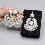 Pearl Long Multi Tassel Bar Drop Earrings With Matha patti For Women Style Sweet Dangle Brincos Party Jewelry Gift