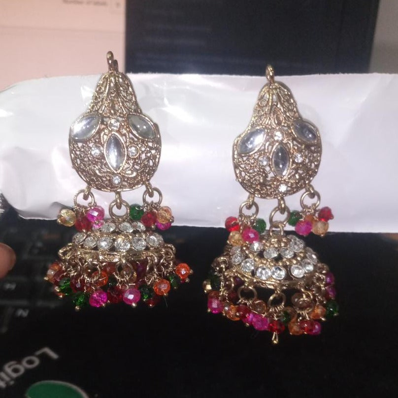 Indian Jewelry Flower Gold Color Bell Tassel Dangling Earrings