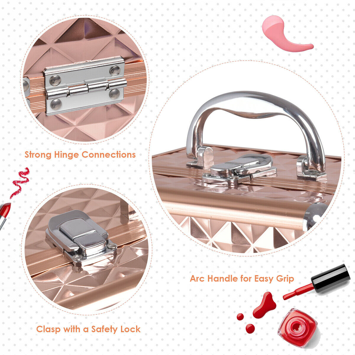 Cosmetic Box Makeup Jewelry Nail Organiser Portable Case Storage Box Rose Gold  cobrgz4e-f