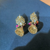 Indian Jewelry Flower Gold Color Bell Tassel Dangling Earrings