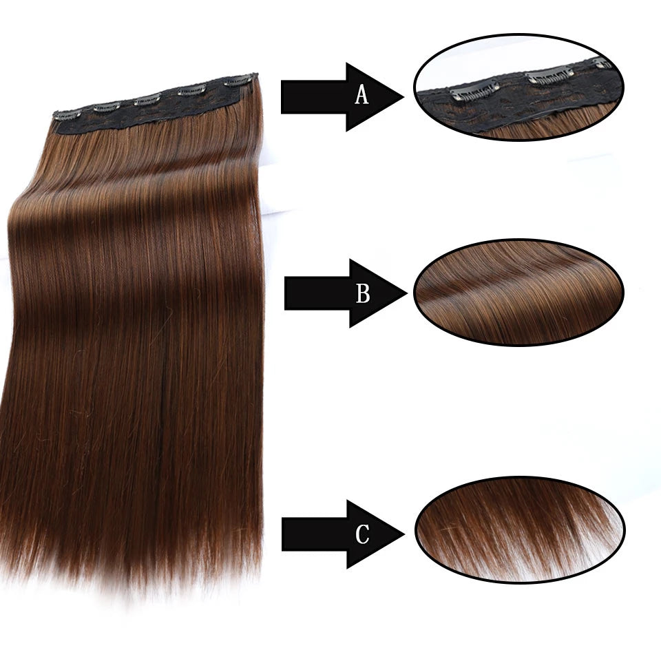 Remei Extensión de cabello mperatura, doradosintético, 5 Clips en extensión Haistyle, fibert de alta te, marrón, negro