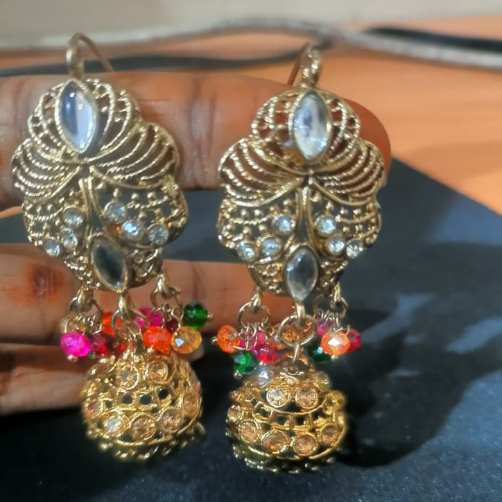 Indian Jewelry Flower Gold Color Bell Tassel Dangling Earrings