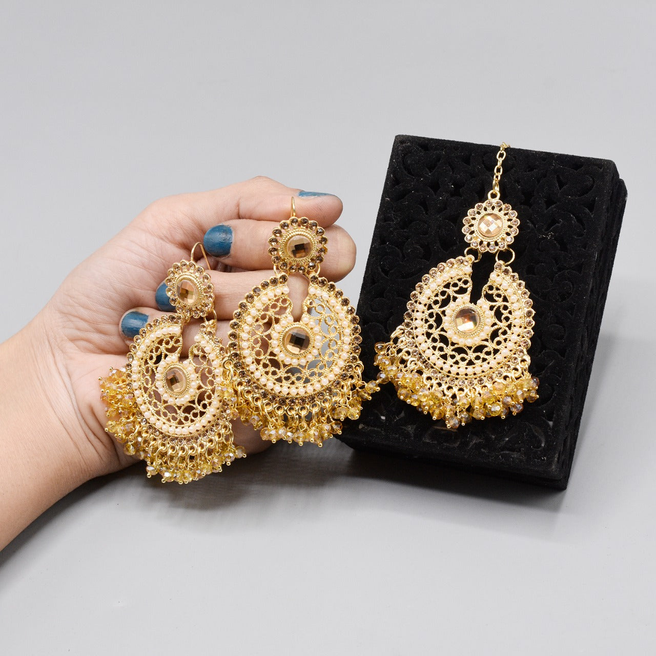 Pearl Long Multi Tassel Bar Drop Earrings With Matha patti For Women Style Sweet Dangle Brincos Party Jewelry Gift
