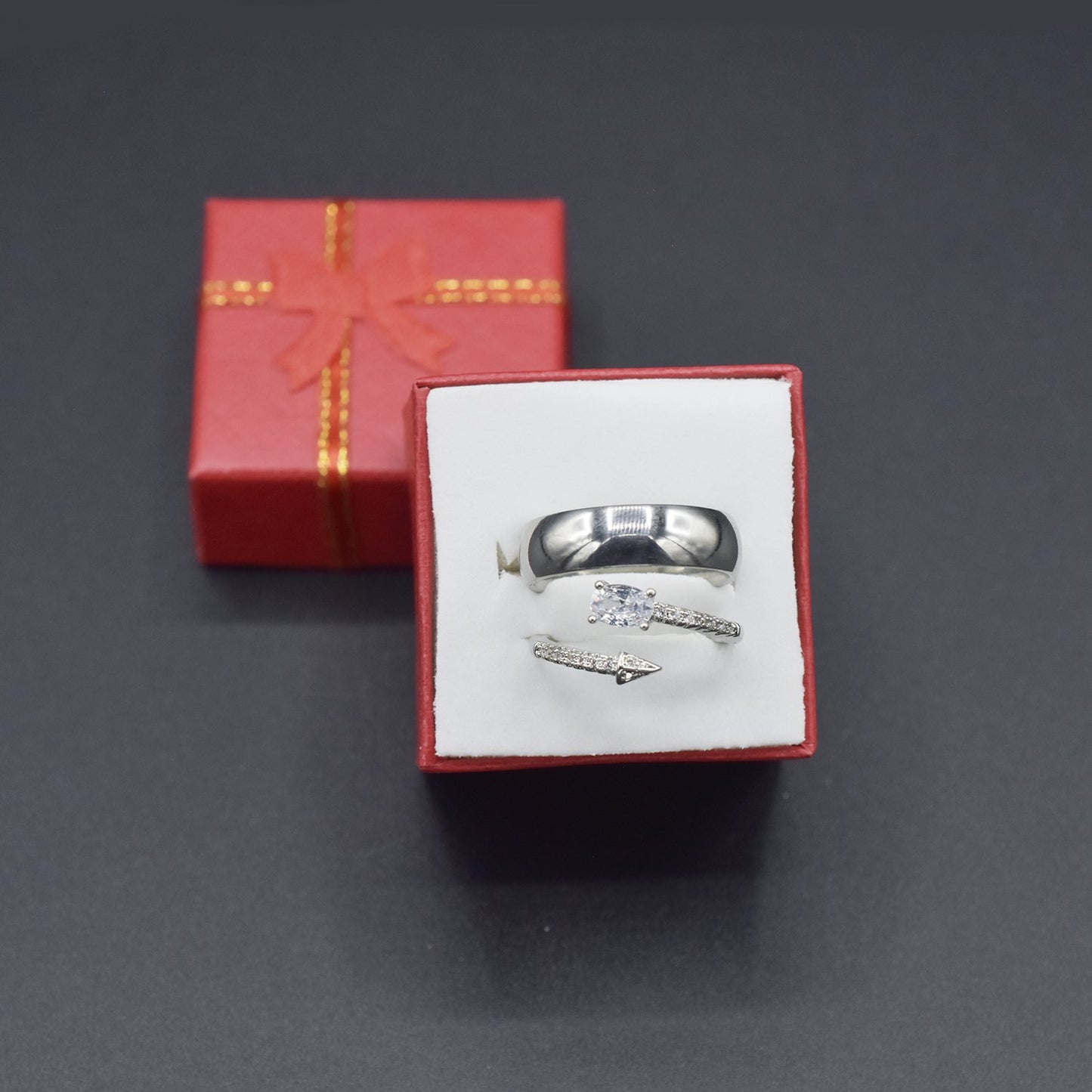 Silver new jewelry fashion woman man opening gift anniversary wedding engagement couple cubic zirconia ring