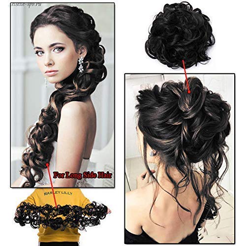 Synthetic Women Curly Bun Chignon Elastic Band Clip In Hair Extensions Black Brown High Temperature Fiber Fake Hairpiece hefrnbd6j-6