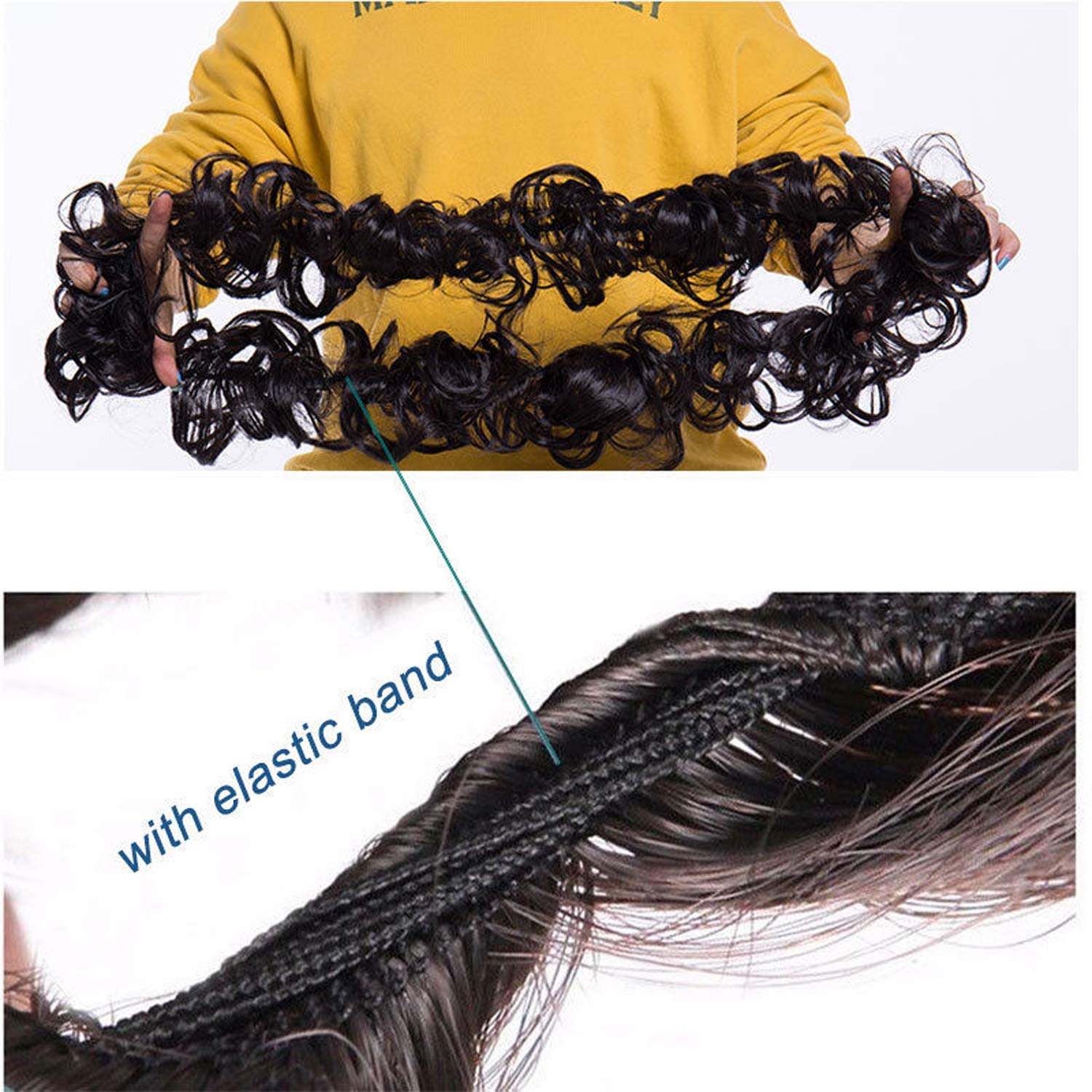 Synthetic Women Curly Bun Chignon Elastic Band Clip In Hair Extensions Black Brown High Temperature Fiber Fake Hairpiece hefrnbd6j-6