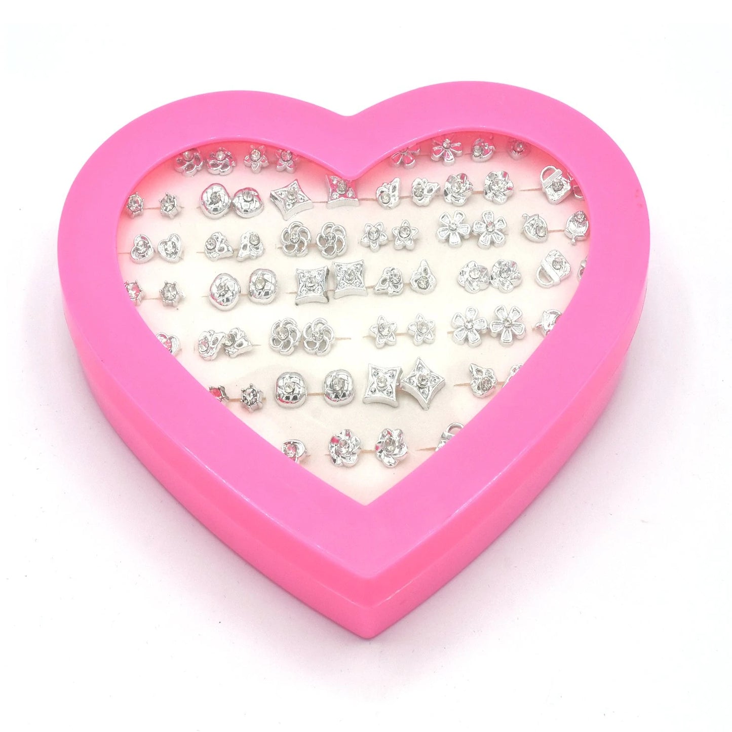 36 pairs Mixed Styles Rhinestone Flower Geometric Animal Crystal Plastic Small Stud Earrings Set For Women Girls Jewelry